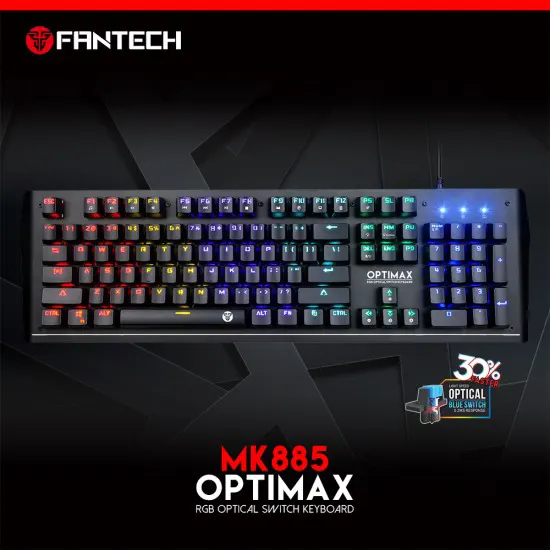 Fantech MK885RGB Optimax Full-Size RGB Optical Switch Gaming Keyboard – 104 Keys, Waterproof, Hot-Swappable Switches, RGB Backlight