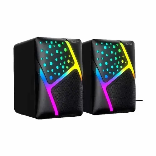 Havit SK763 2.0 RGB Gaming USB Speaker – 3W x 2 RMS, Dynamic RGB Lights, 3.5mm AUX & USB-Powered, Immersive Sound for Gaming & Entertainment