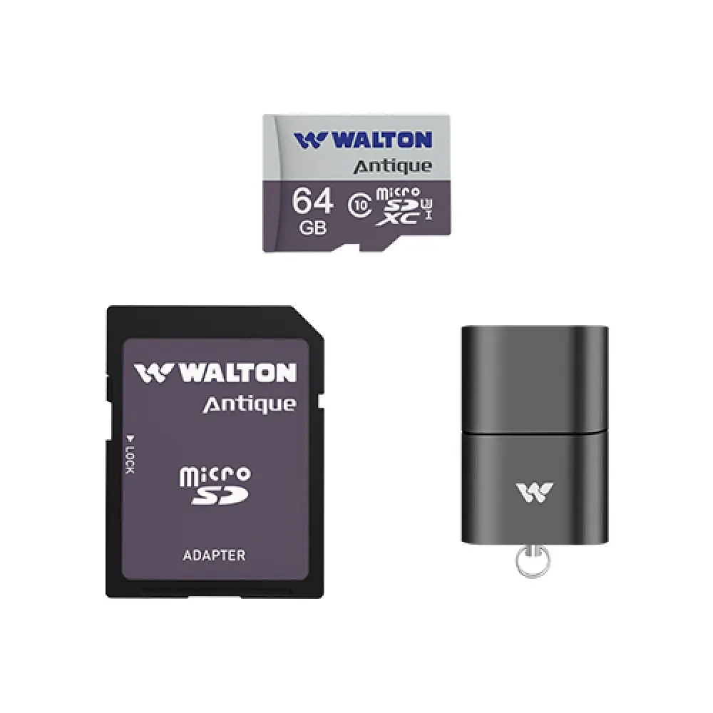 Walton WMC064WC 64GB MicroSD Card with USB Card Reader and SD Card Adapter – Shockproof, Waterproof, High-Speed Data Transfer